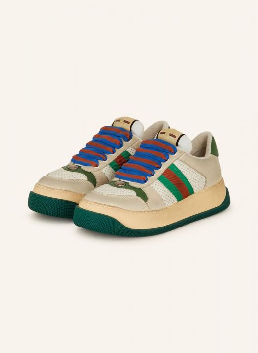 Gucci Screener GG Leather Sneakers Beige Green BlueMens