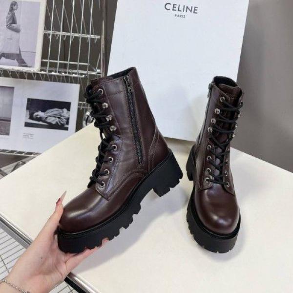 Celine Triomphe Rangers mid lace-up boot in calfskin leather.