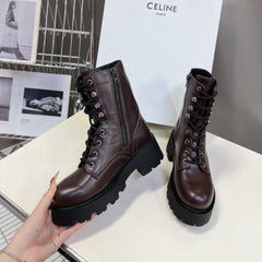 Celine Triomphe Rangers mid lace-up boot in calfskin leather.