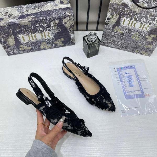 Christian Dior JA dior Slingback Transparent Mesh Black Dior Embroidery Flat With OG Box Dust Bag & Carry Bag