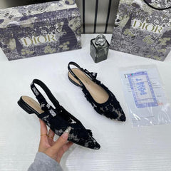 Christian Dior JA dior Slingback Transparent Mesh Black Dior Embroidery Flat With OG Box Dust Bag & Carry Bag