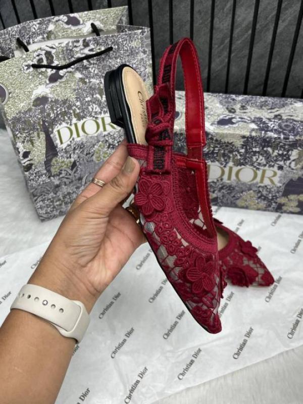 Christian Dior JA dior Slingback Transparent Mesh Black Dior Embroidery Flat With OG Box Dust Bag & Carry Bag