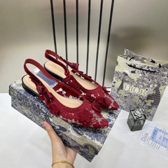 Christian Dior JA dior Slingback Transparent Mesh Black Dior Embroidery Flat With OG Box Dust Bag & Carry Bag