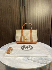 Michael Kors Luisa Medium Signature Logo Satchel Brown With Dust Cover Beige Brown 100825