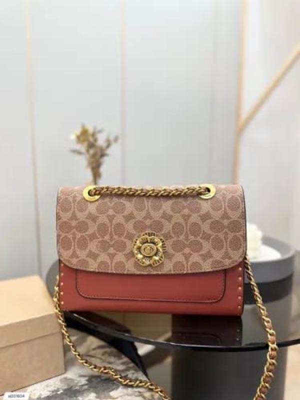 Coach CC Signature Rivet Parker 18 Shoulder Bag Caramel With OG Box & Dust Cover 28033