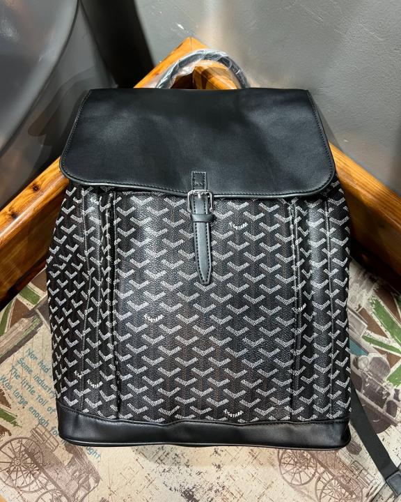 Goyard Alpin MM Backpack Green Goyardine Canvas Leather Premium Unisex Backpack Black