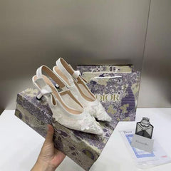 Dior Ja dior Slingback Heels Pumps White For Her With Original Box And Carry Bag 16882 White