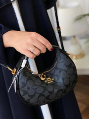Coach Small Jonie 22 Half Moon Leather Shoulder Bag In Signature Canvas & Black 2088