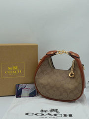 Coach Small Jonie 22 Half Moon Leather Shoulder Bag In Signature Canvas & Brown 088