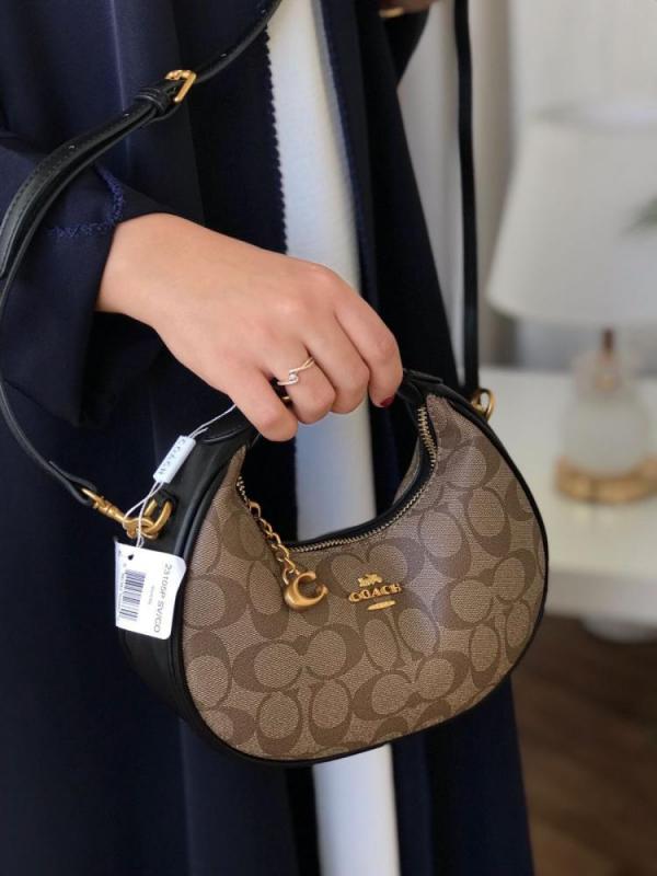 Coach Small Jonie 22 Half Moon Leather Shoulder Bag In Signature Apricot Black 2088