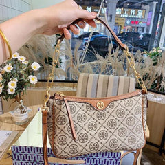 Tory Burch T Monogram Jacquard Top Handle Sling Bag With OG Box Dust Cover Brown