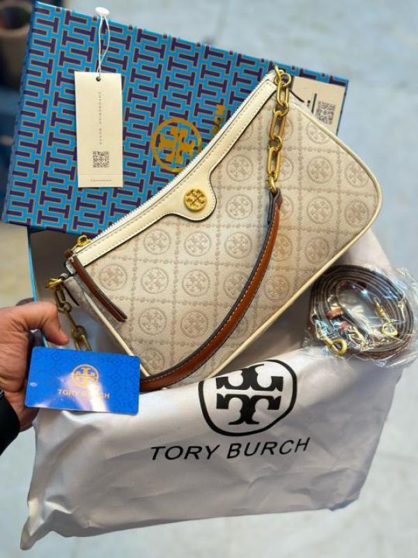 Tory Burch T Monogram Jacquard Top Handle Sling Bag With OG Box Dust Cover White