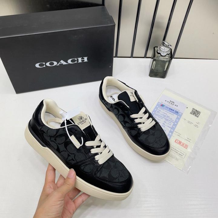 WMN Coach Clip Court Sneaker in the black signature canvas and leather
