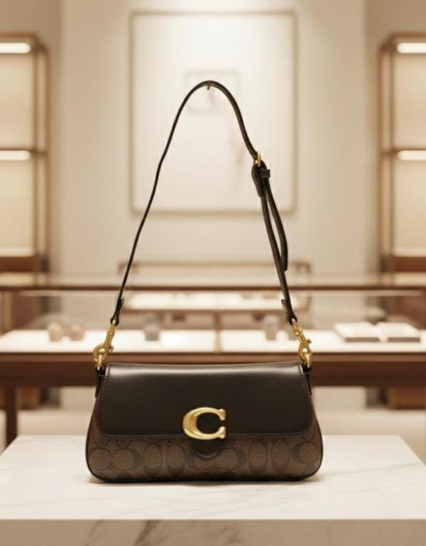 Coach Small Jet Shoulder Bag With OG Box Dust Cover & Carry Bag Coffee Black C038