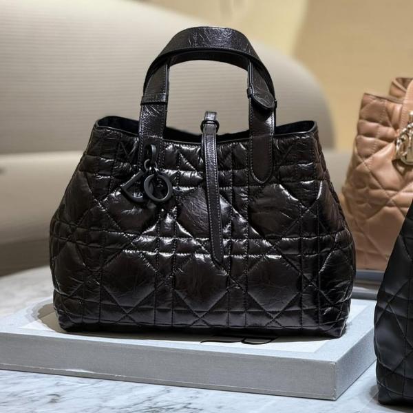 Christian Dior Medium Toujours Bag In Black Macrocannage Leather With Dust Cover Carry Bag 310 Black