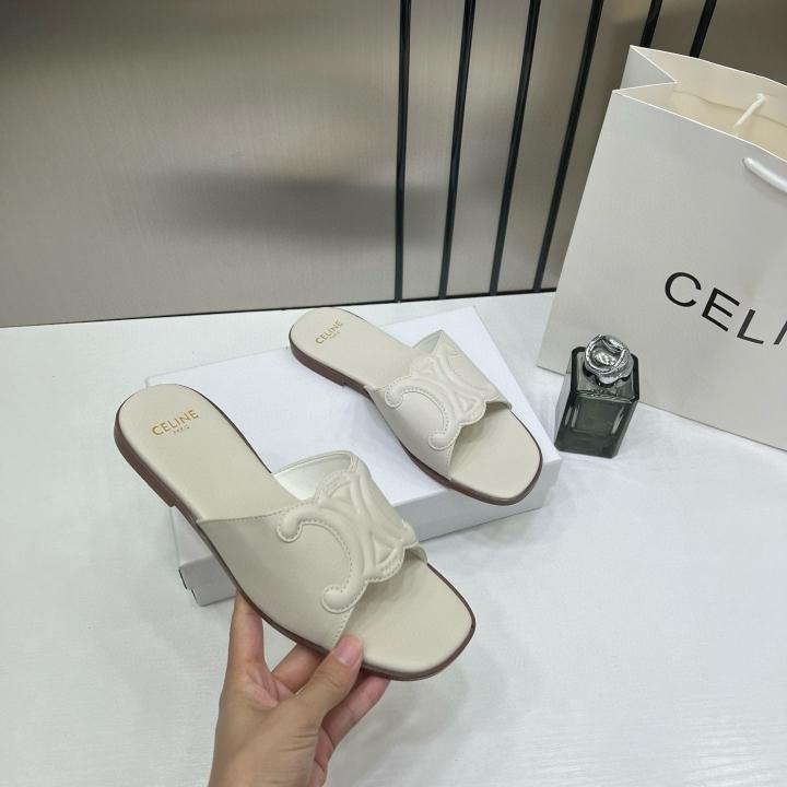 Celine Clemence Mule White Leather With OG Box & Carry Bag 1892