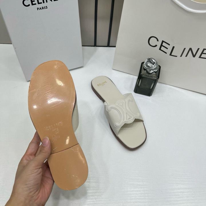 Celine Clemence Mule White Leather With OG Box & Carry Bag 1892