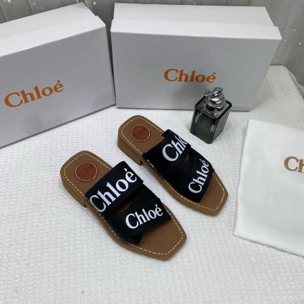 Chloe Premium Woody Slides With OG Box Dust Cover Black