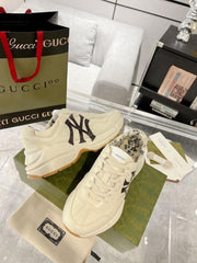 Gucci Rhyton Leather Sneakers with the New York Yankees logo