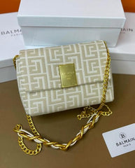 Balmain 1945 Soft Mini Bag Jacquard Monogram With OG Box & Dust Bag Apricot 396