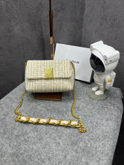 Balmain 1945 Soft Mini Bag Jacquard Monogram With OG Box & Dust Bag Apricot 396