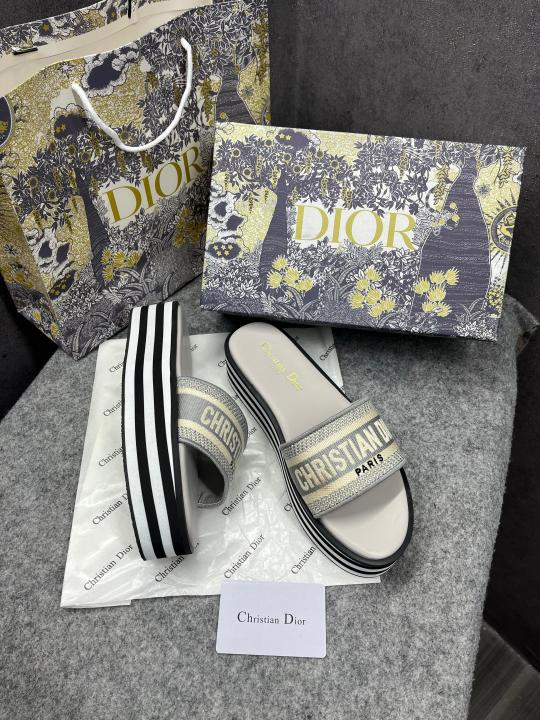 Dior Riviera Dway Platform Raffia Slides For Women With OG Box And Carry Bag Grey 5099 10