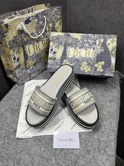 Dior Riviera Dway Platform Raffia Slides For Women With OG Box And Carry Bag Grey 5099 10