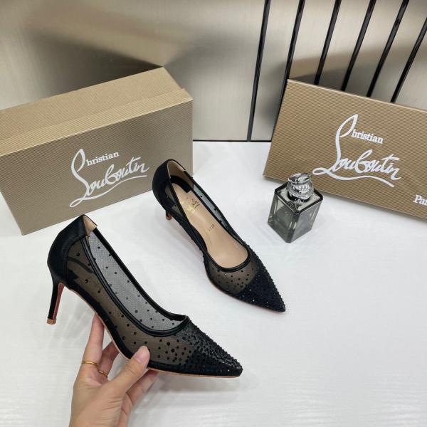 Christian Louboutin Follies Strass Women Pumps Heel With OG Box & Dust Cover Black 852 2