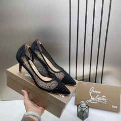 Christian Louboutin Follies Strass Women Pumps Heel With OG Box & Dust Cover Black 852 2
