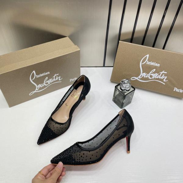 Christian Louboutin Follies Strass Women Pumps Heel With OG Box & Dust Cover Black 852 2
