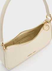 Charles keith Elspeth Croc Effect Chain Link Shoulder Bag Cream Croco with box 5810