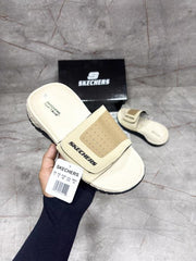 SKECHERS GO RECOVER ADJUST PREMIUM SLIDES BEIGE