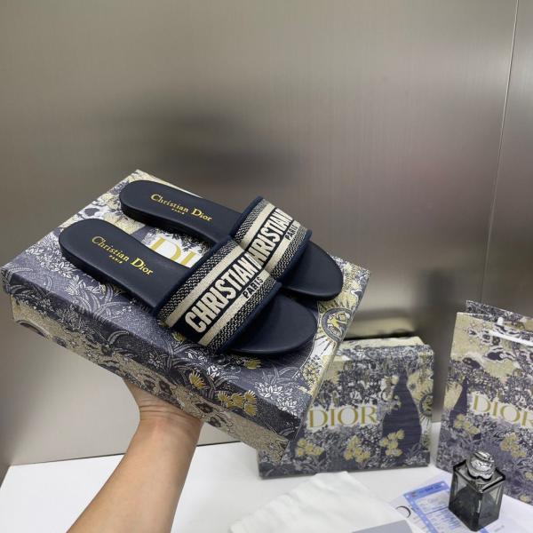 Christian Dior Dway Slide In Black Signature Embroidered With OG Box Carry Bag 2019 1 Black