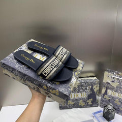 Christian Dior Dway Slide In Black Signature Embroidered With OG Box Carry Bag 2019 1 Black