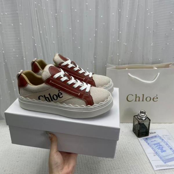 Chloe Women Lauren Sneaker in Leather with Canvas Brown