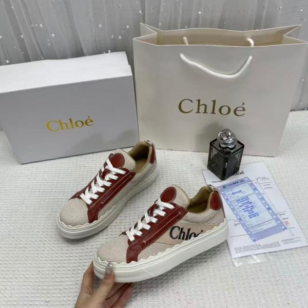 Chloe Women Lauren Sneaker in Leather with Canvas Brown