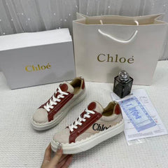 Chloe Women Lauren Sneaker in Leather with Canvas Brown