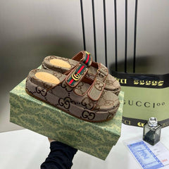 Gucci Womens Platform Slide Sandal GG Canvas With OG Box Carry Bag
