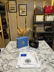 Tory Burch Eleanor Logo Emblem Shoulder Bag With Box And Dust Bag (Black-TR919)