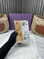 TORY BURCH BRITTEN SATCHEL WITH OG BOX AND DUST BAG (SMALL MONO) (S14) DAMAGE BOX