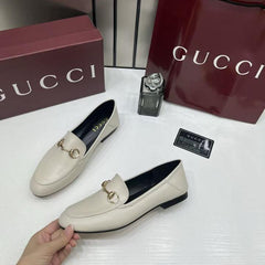 WMNS GUCCI horsebit Leather White Loafer For Her