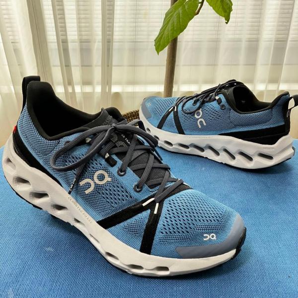 On Cloud surfer Trail running shoe in the Niagara Glacier