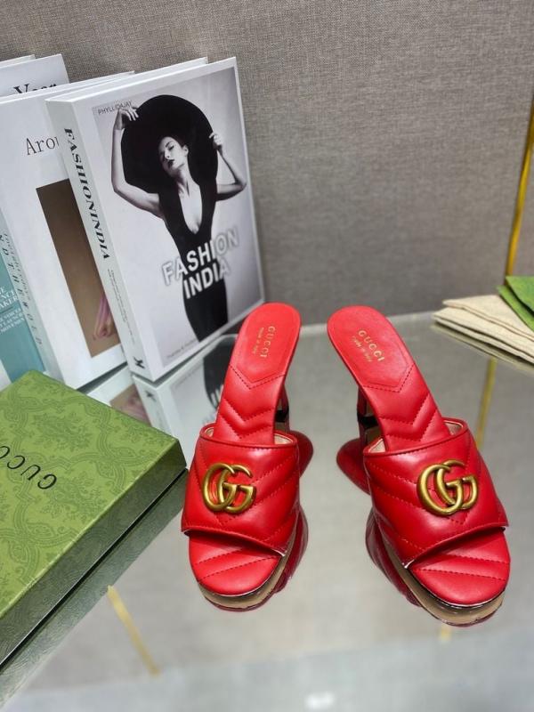 Gucci GG Marmont Red Mules Sandal Heel For Women With OG Box And Carry Bag Red 285 1