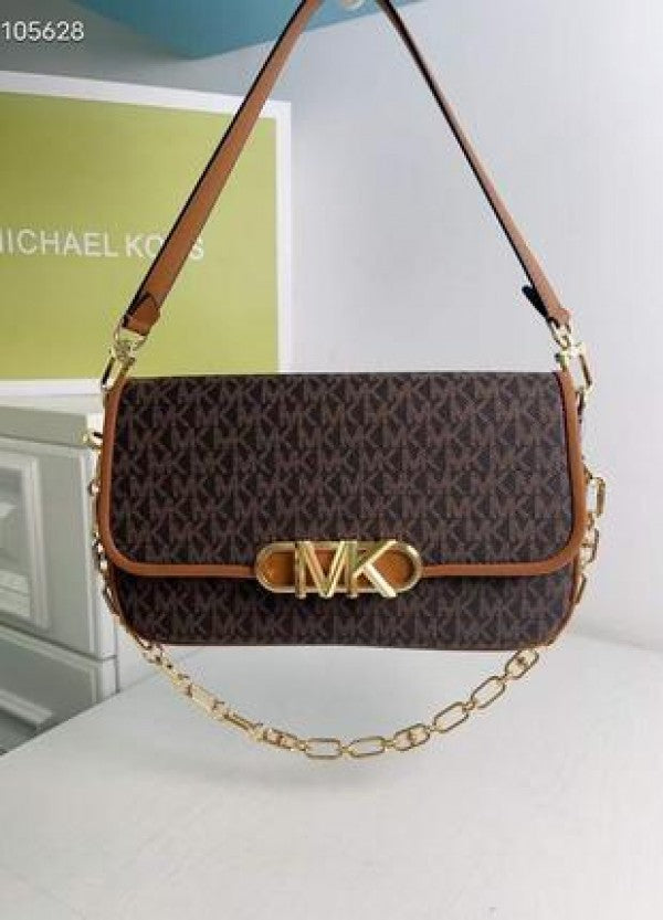 Michael Kors Parker Medium Logo Shoulder Bag With Dust Bag & OG Box 22319 Coffee Brown
