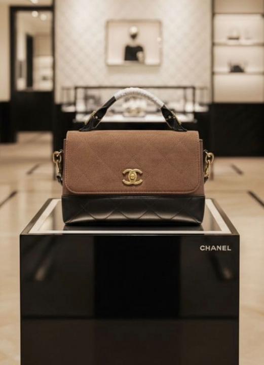Chanel large top handle flap suede material handbag with box 6056