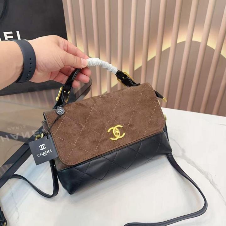 Chanel large top handle flap suede material handbag with box 6056