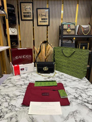 GUCCI GG CANVAS JACQUARD SHOULDER BAG WITH DOUBLE OG BOX AND DUST BAG INCLUDES CARRY BAG (46377 BLACK)