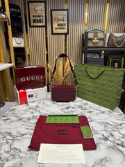 GUCCI GG CANVAS JACQUARD SHOULDER BAG WITH DOUBLE OG BOX AND DUST BAG INCLUDES CARRY BAG (46377 RED)