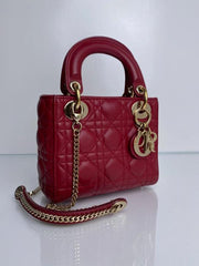 Lady dior signature matt  small bag with OG box 18 Cm(matt red)
