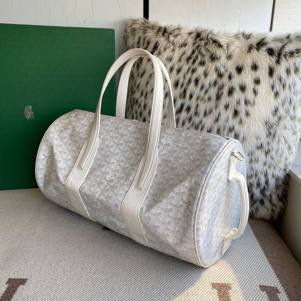 Goyard Barrel 40 Sports Bag In the White Colorway Mini Duffle With Dust Cover White